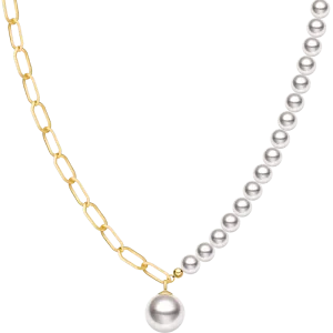 Akoya Pearl 18K Gold Pearl Pendant Half Chain Design Noble Necklace