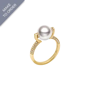 Akoya Pearl 18K Gold Single Band Design Elegant Diamonds Ring