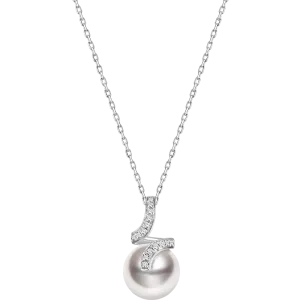 Akoya Pearl 18K White Gold Elegant Wave Diamonds Necklace