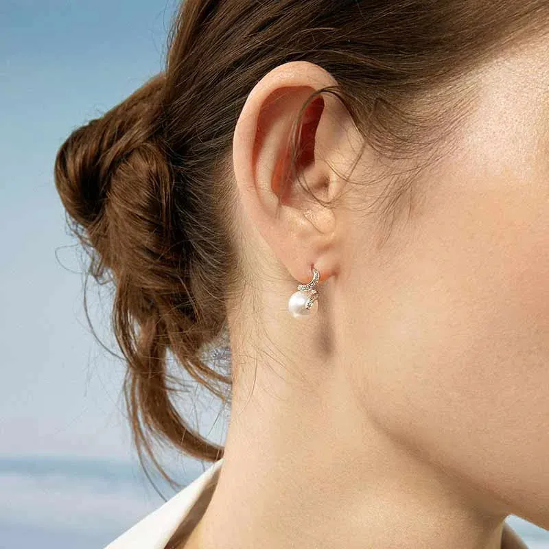 Akoya Pearl 18K White Gold Elegant Wave Stud Diamonds Earrings