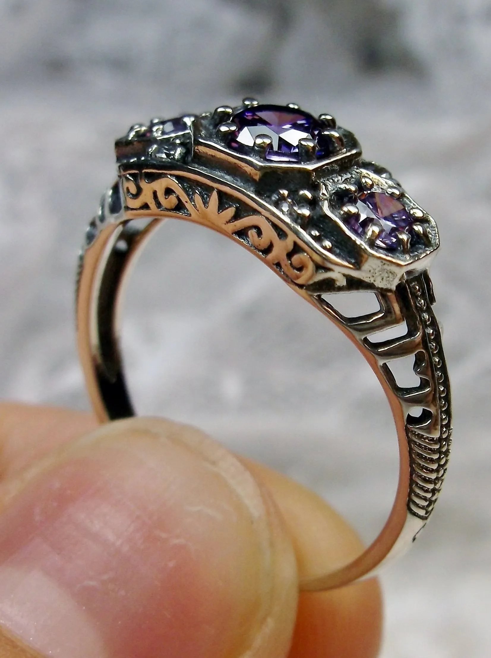 Amethyst CZ Ring, Art Deco Jewelry #D161