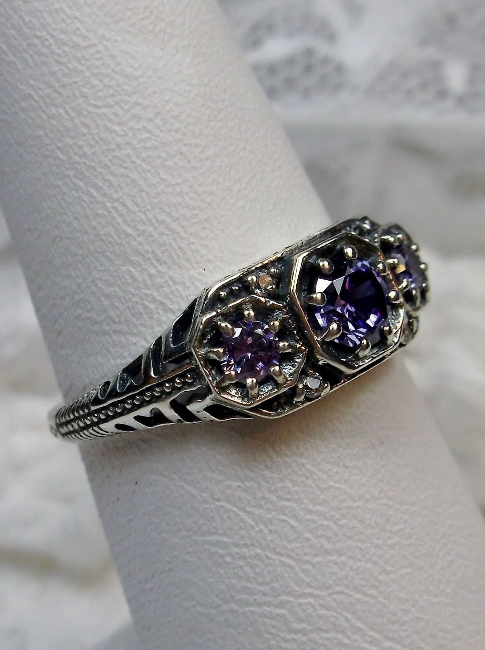 Amethyst CZ Ring, Art Deco Jewelry #D161