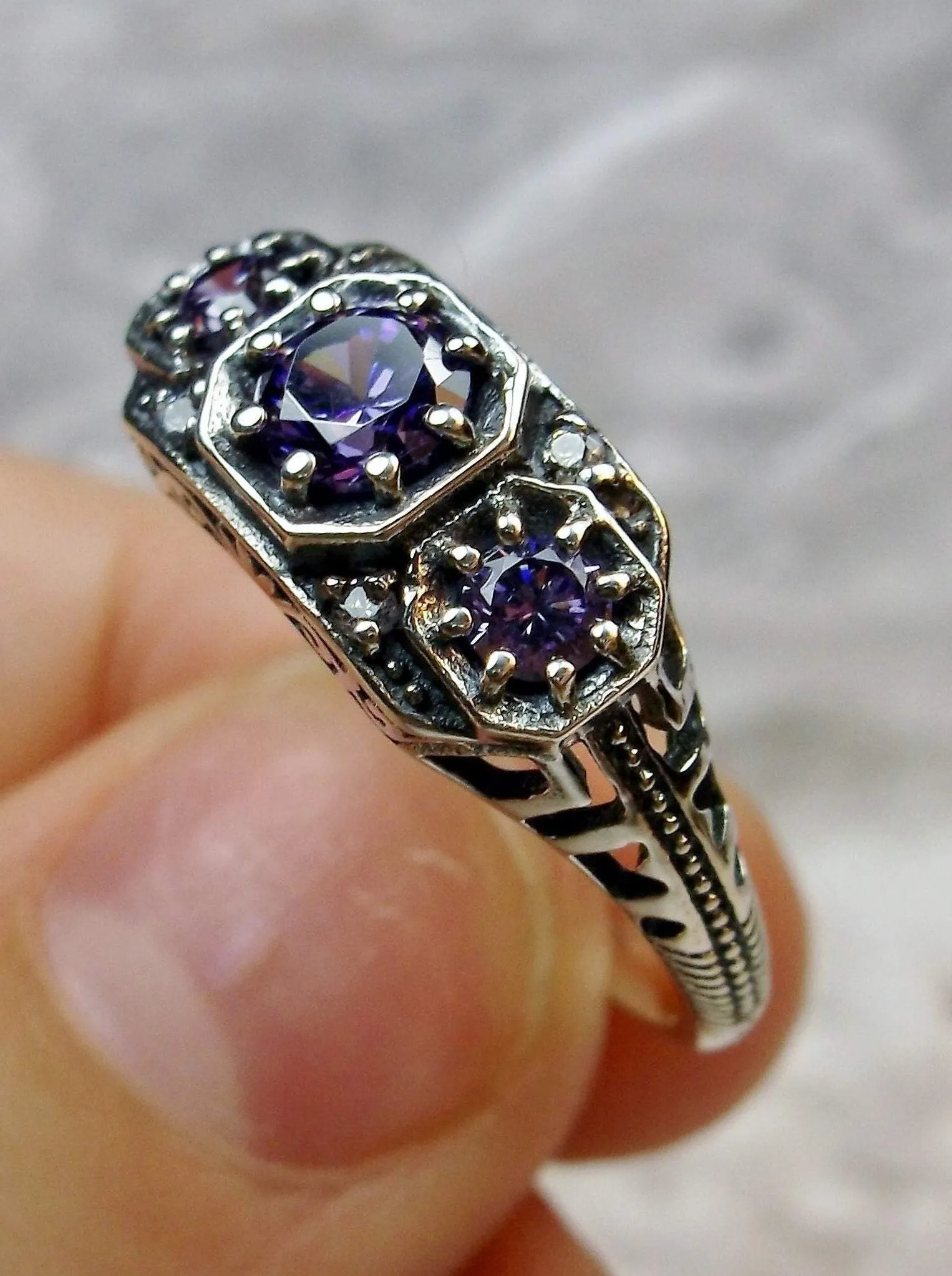 Amethyst CZ Ring, Art Deco Jewelry #D161