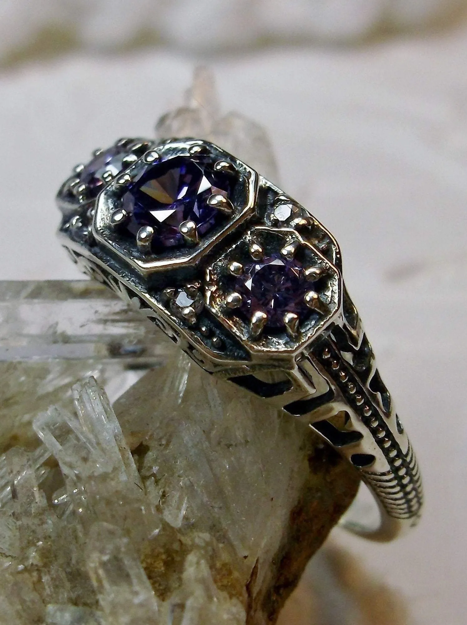 Amethyst CZ Ring, Art Deco Jewelry #D161