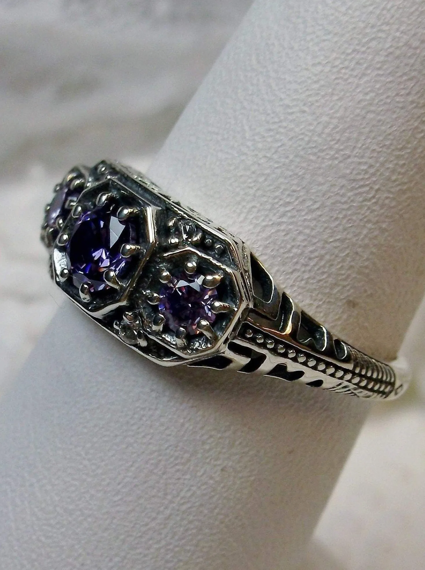 Amethyst CZ Ring, Art Deco Jewelry #D161