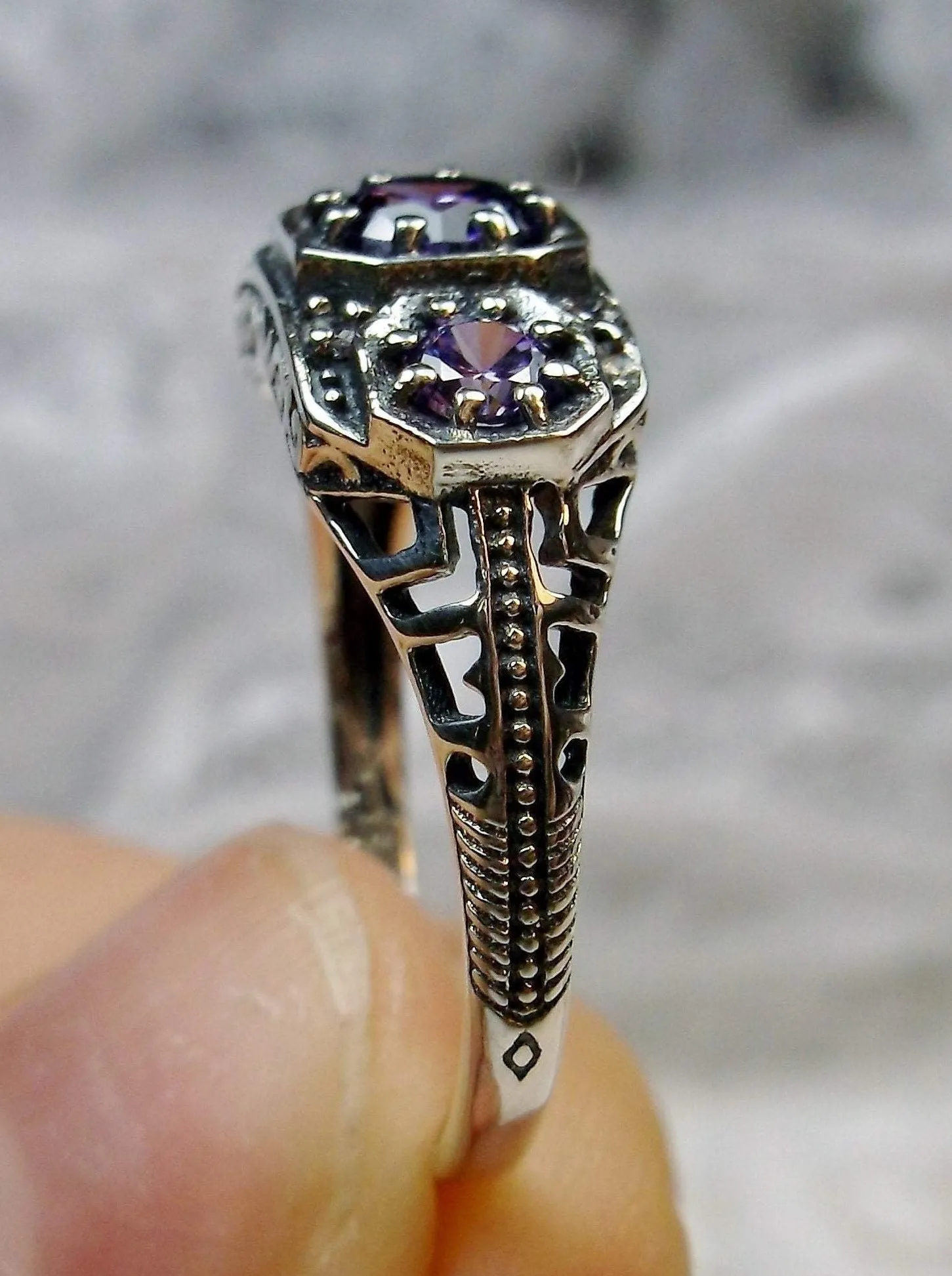 Amethyst CZ Ring, Art Deco Jewelry #D161