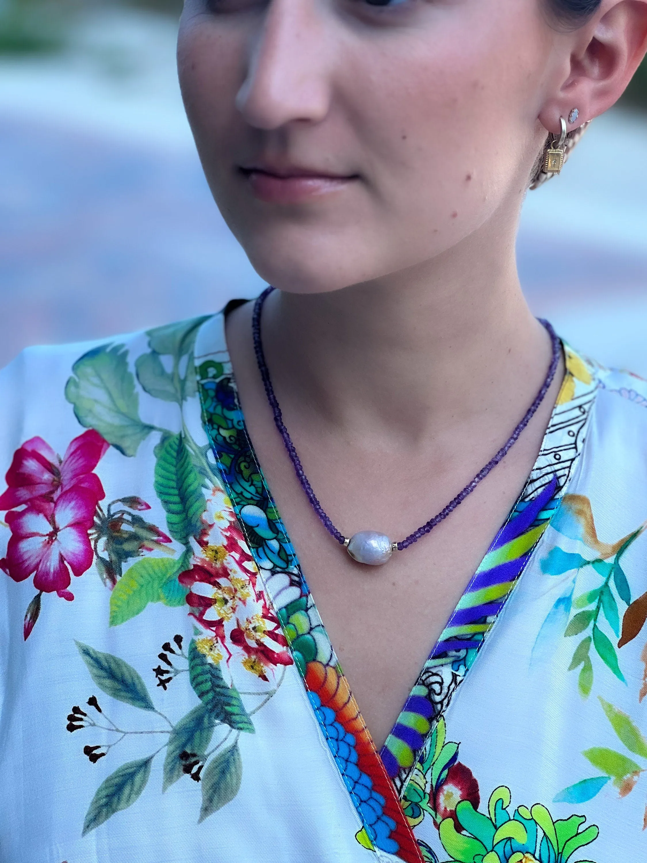 Amethyst Necklace with Baroque Pearl