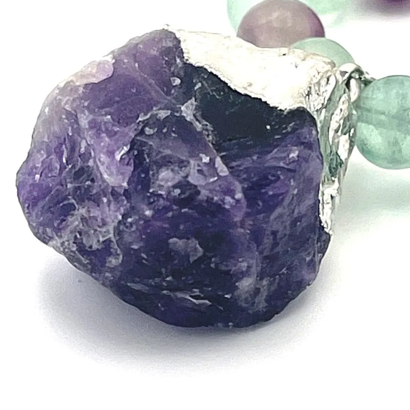 Amethyst Pendant Necklace with Fluorite Gemstones