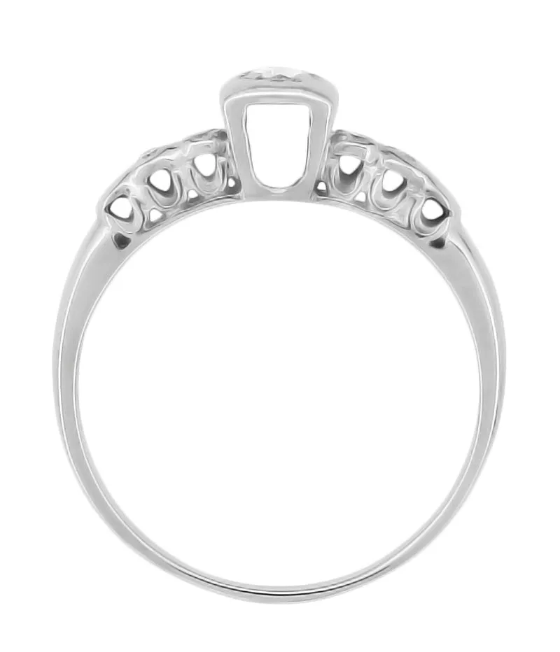 Anabel 1950's Vintage Mid Century Modern Square Halo Engagement Ring in 14 Karat White Gold