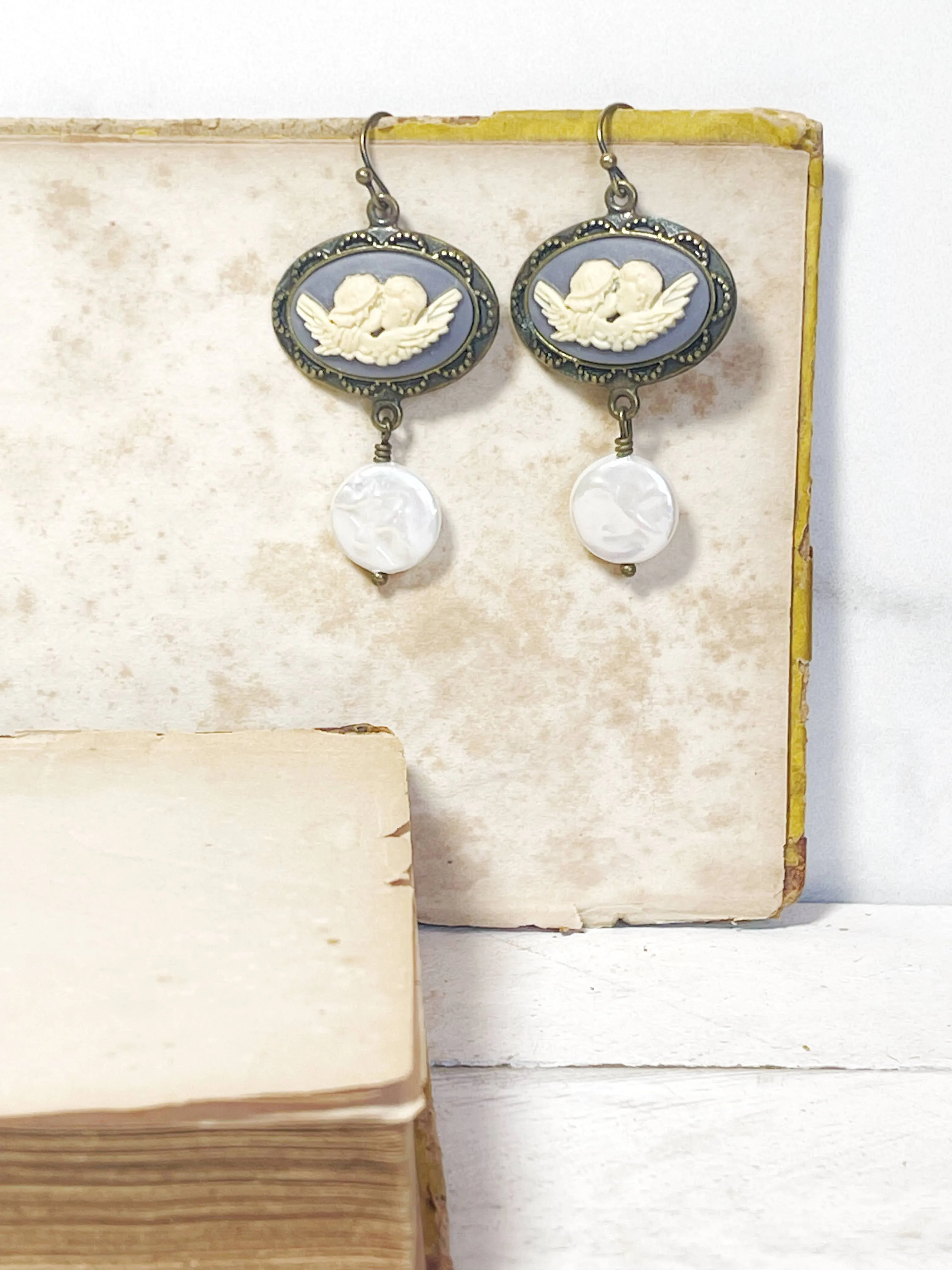 Angel Cameo Pearl Earrings