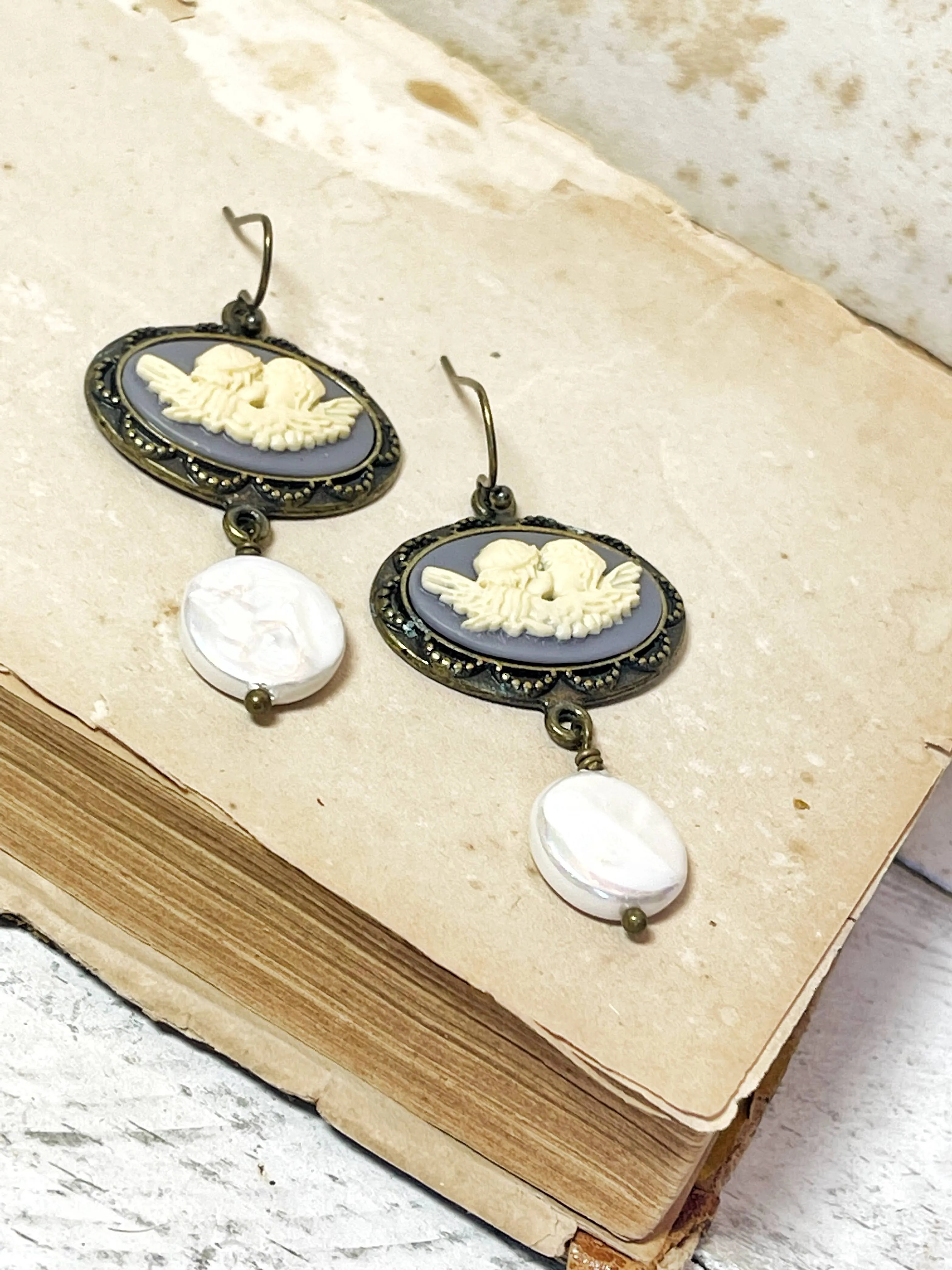 Angel Cameo Pearl Earrings