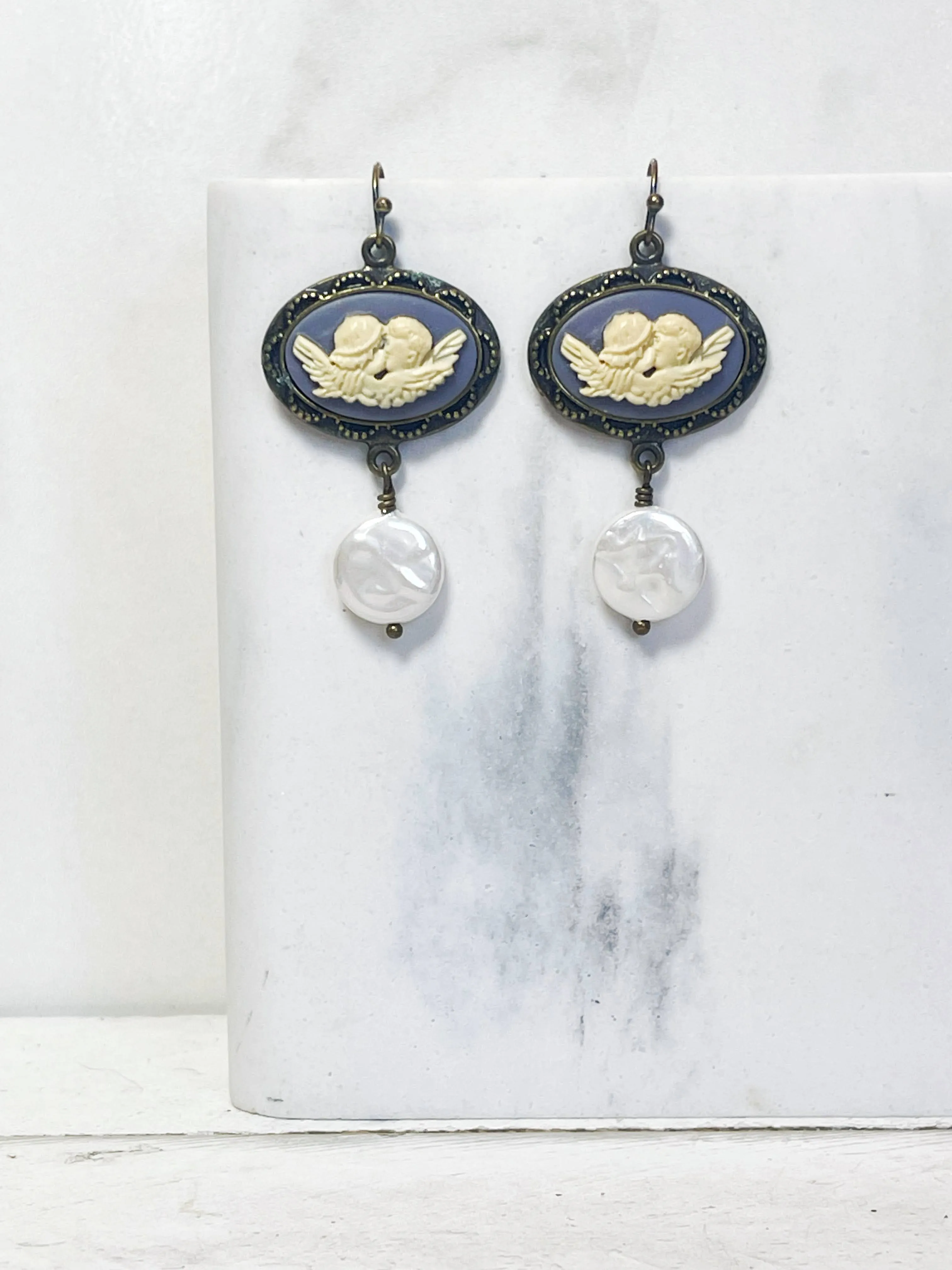 Angel Cameo Pearl Earrings