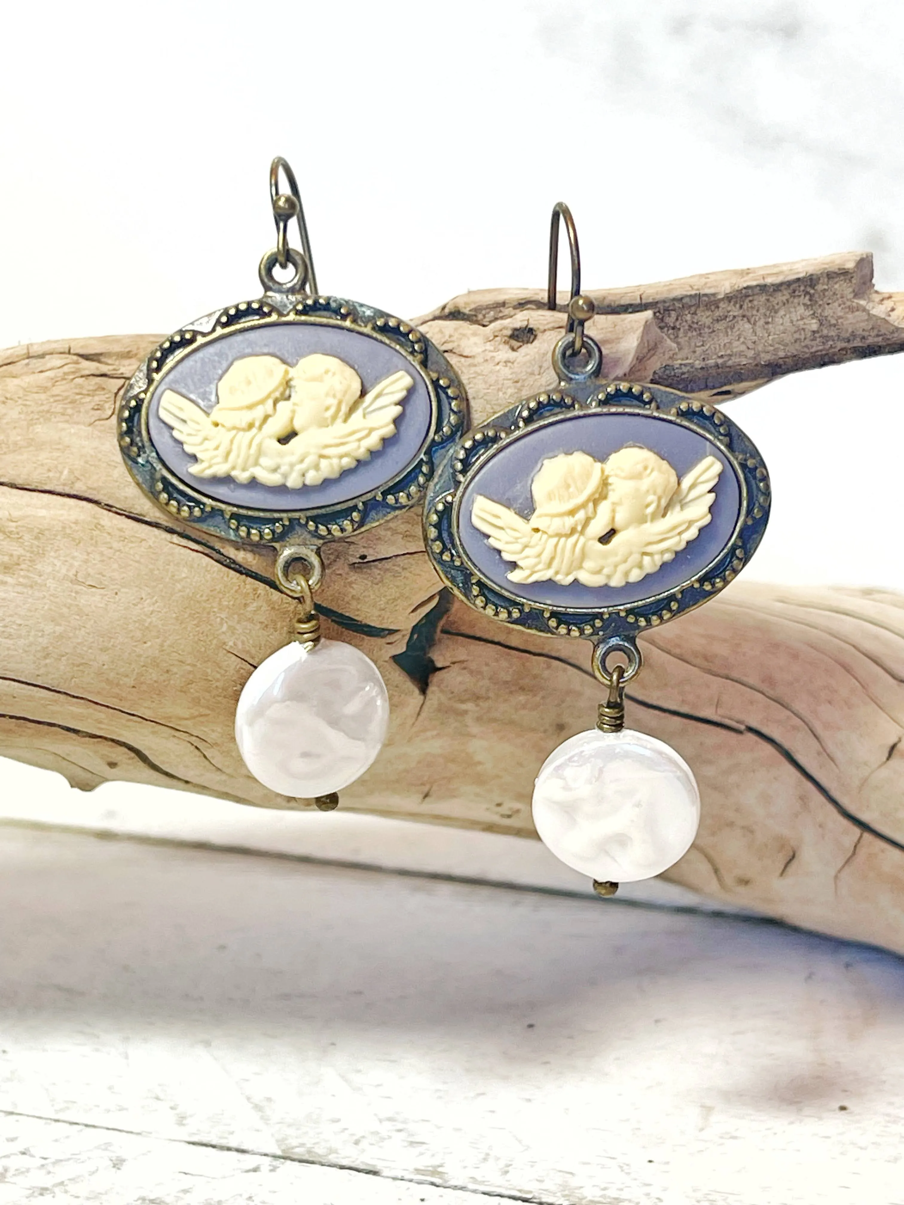 Angel Cameo Pearl Earrings