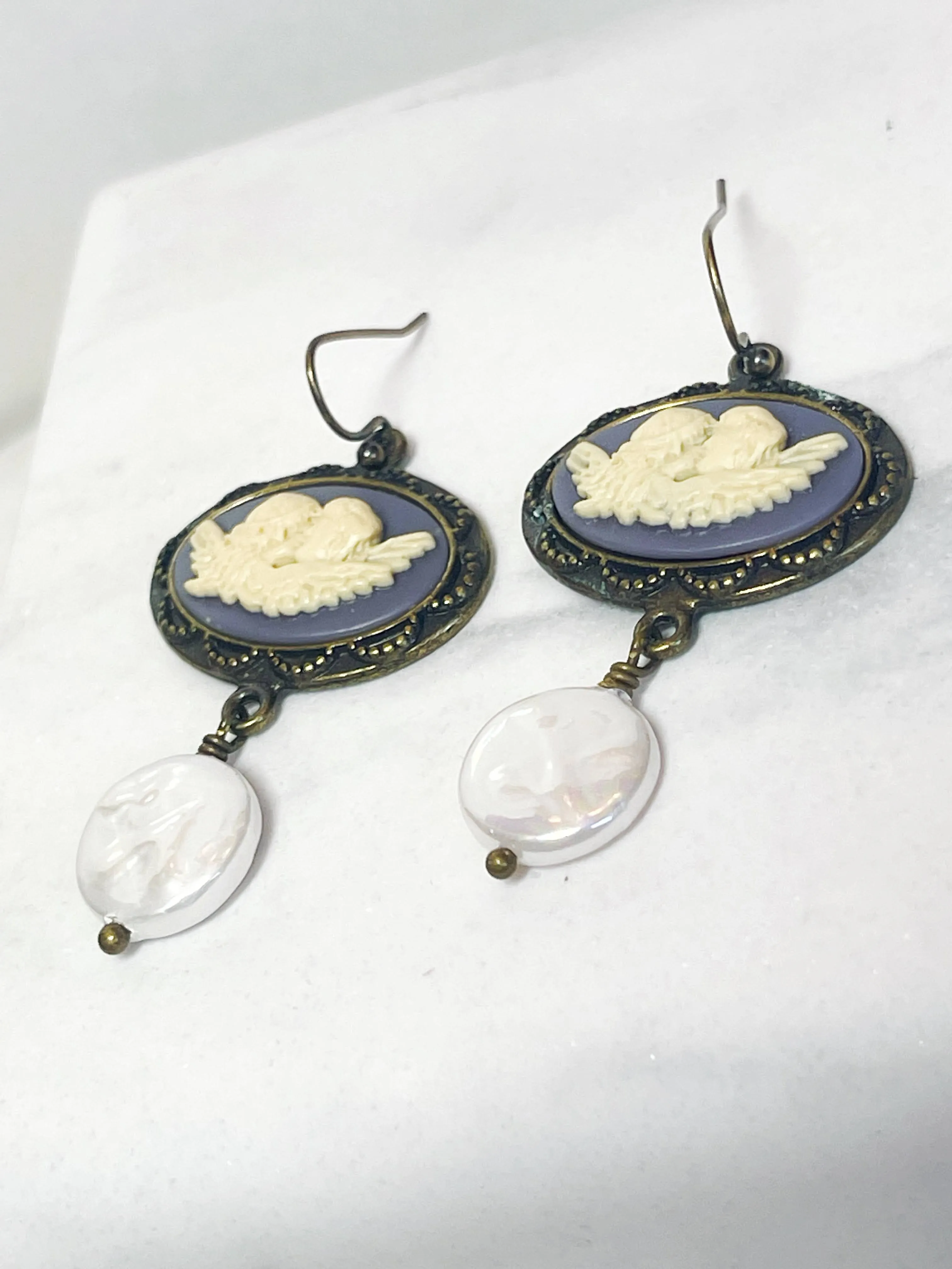 Angel Cameo Pearl Earrings