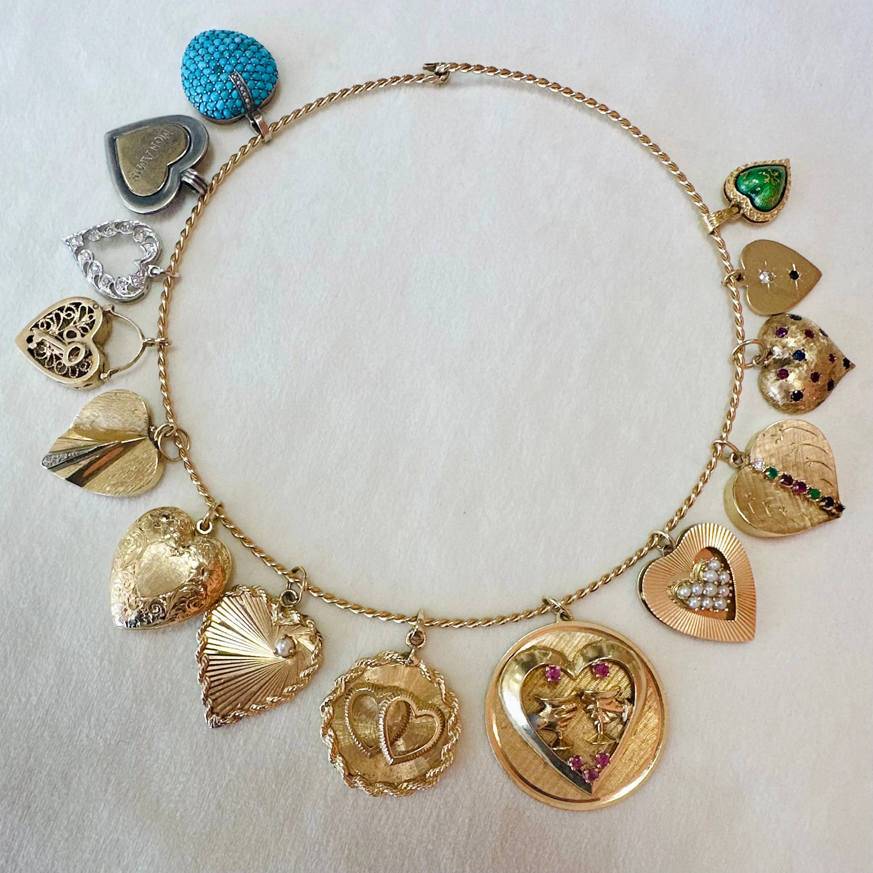 Antique Filigree Heart Charm, 10k