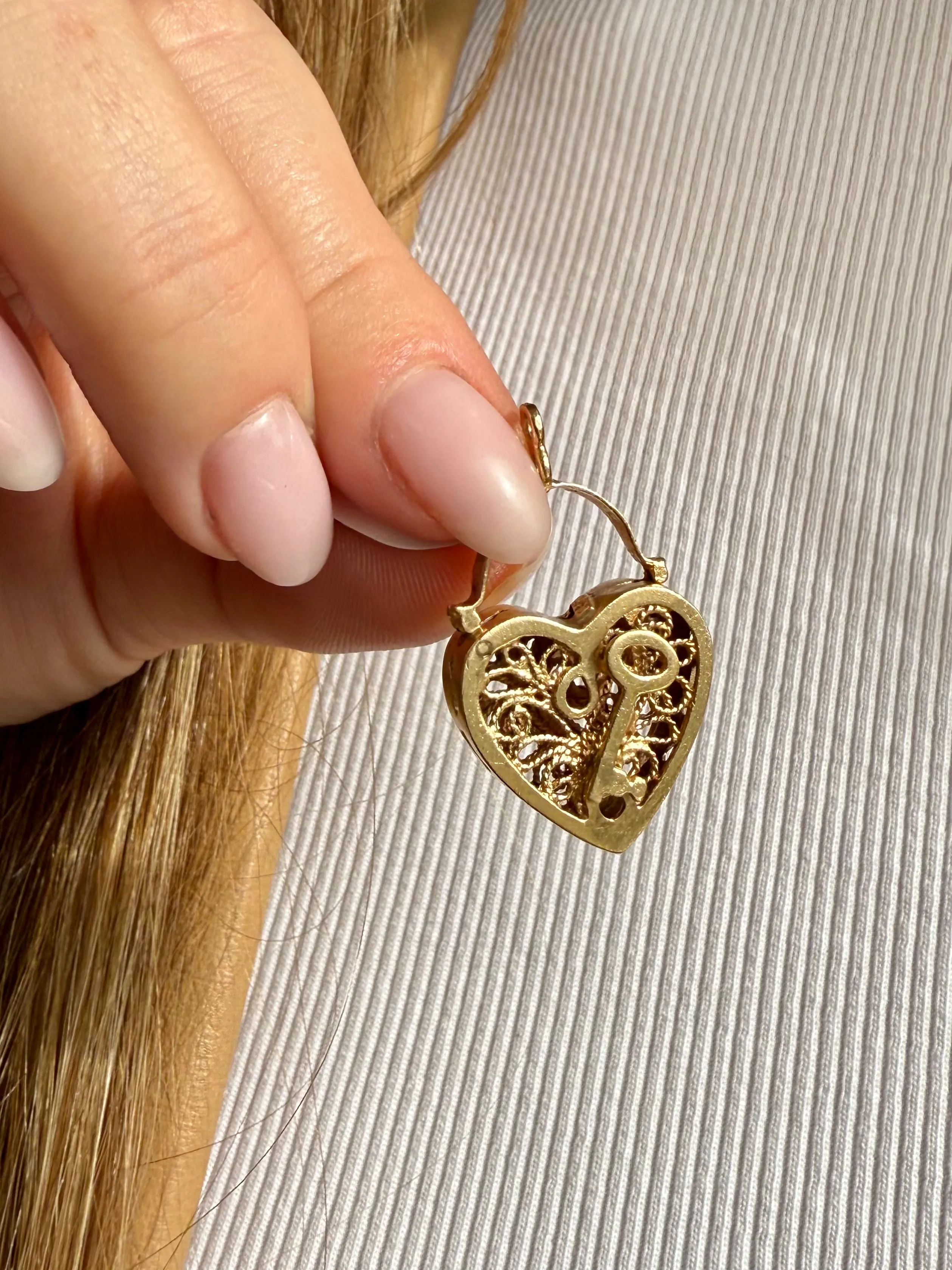 Antique Filigree Heart Charm, 10k