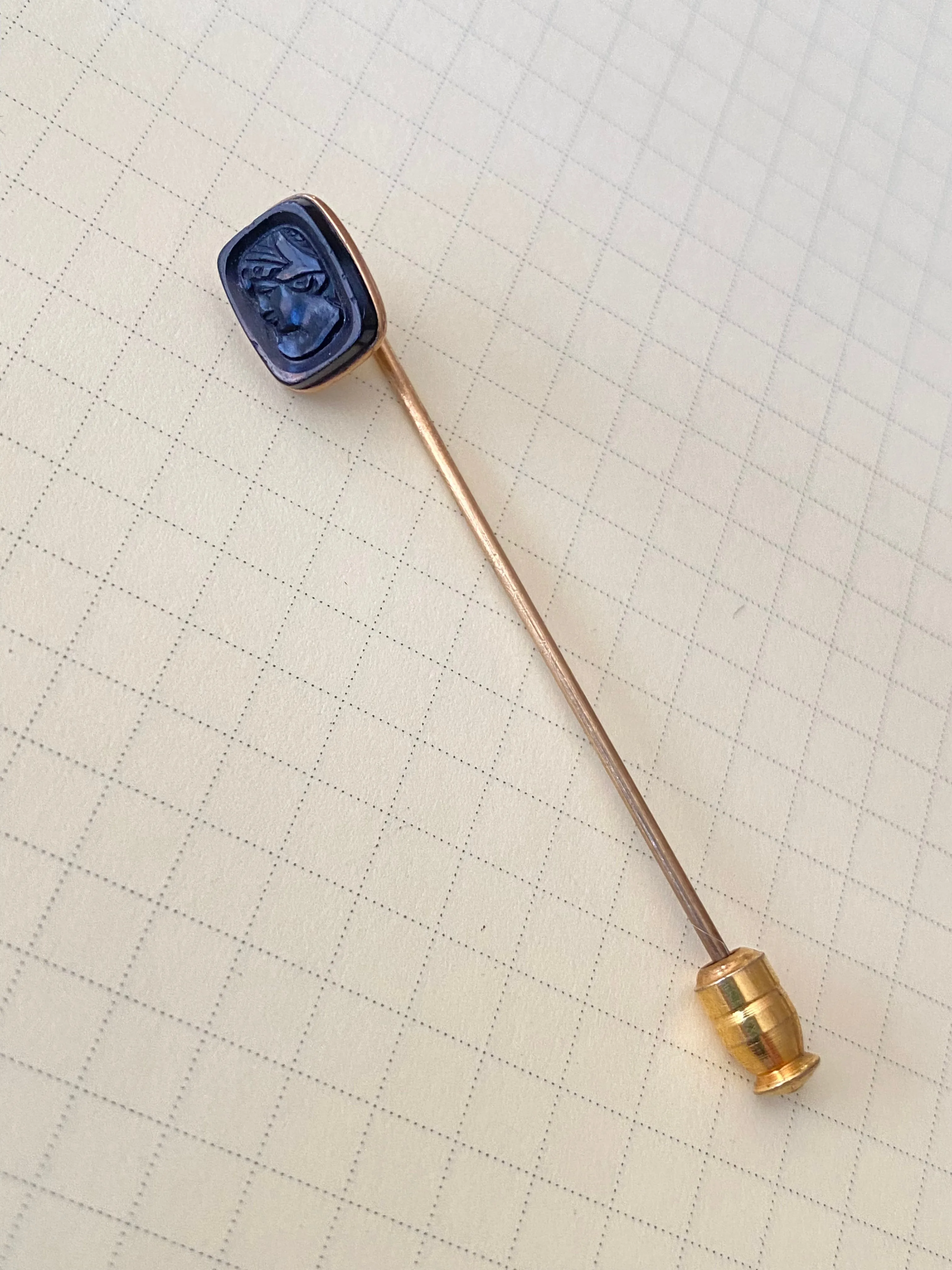 Antique Gold Stick Pin with Woman's Face in Intaglio