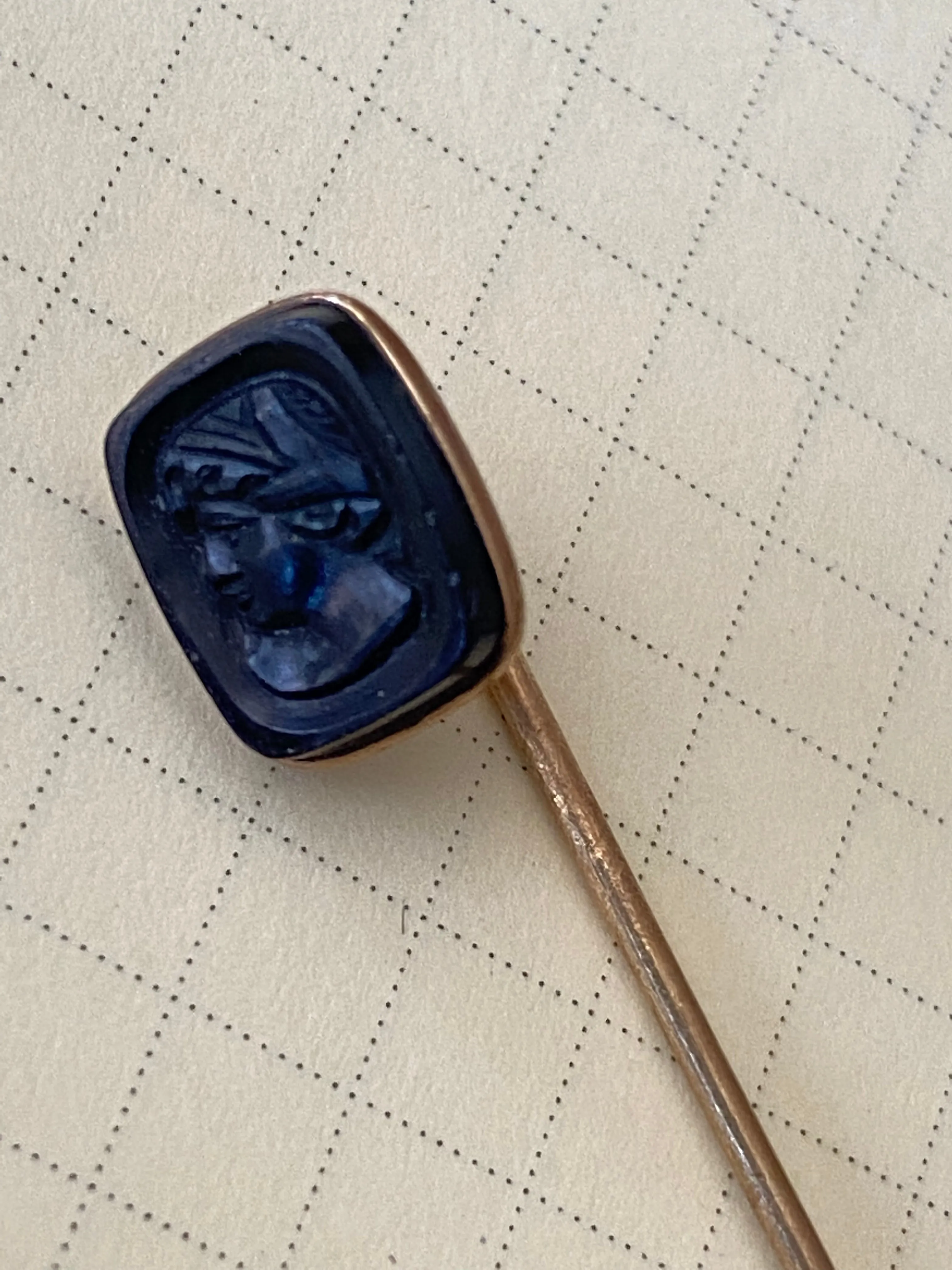 Antique Gold Stick Pin with Woman's Face in Intaglio