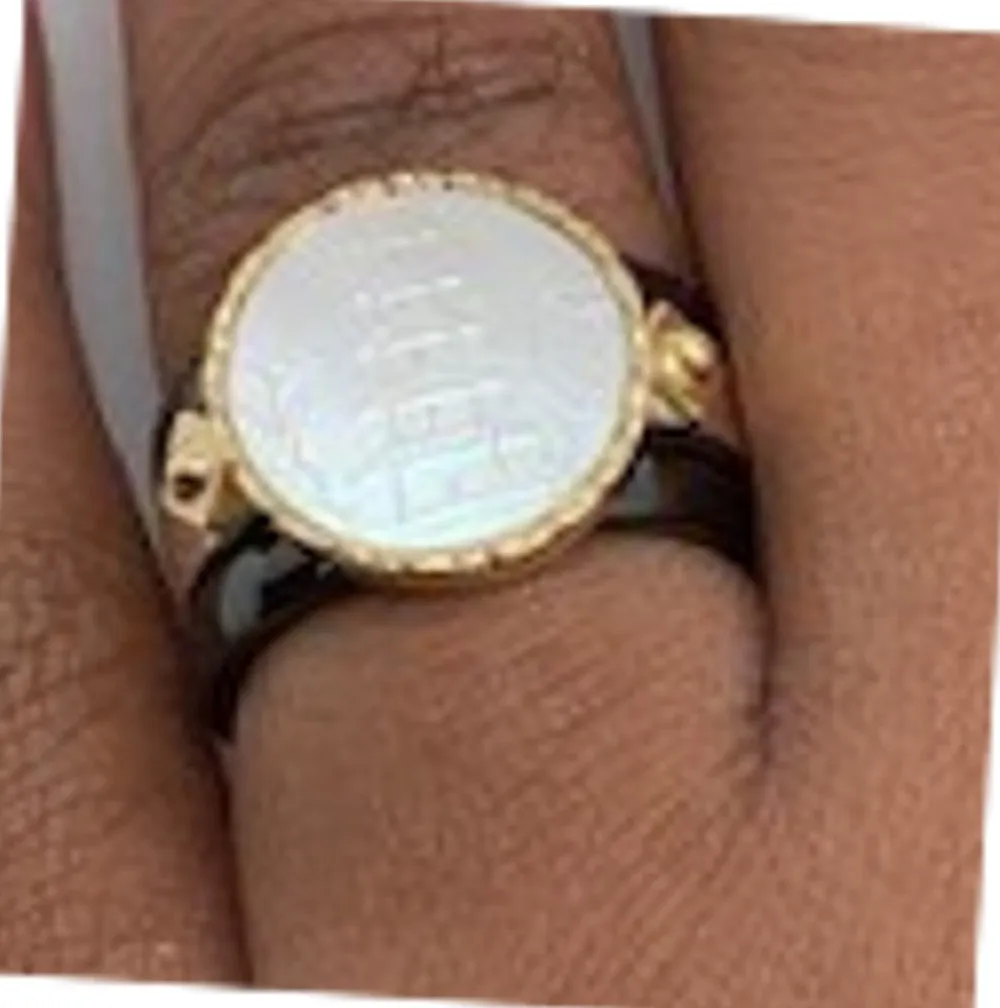 Antique Mother-of-Pearl Gaming Counter Gold & Silver Ring with Ceramic Bands