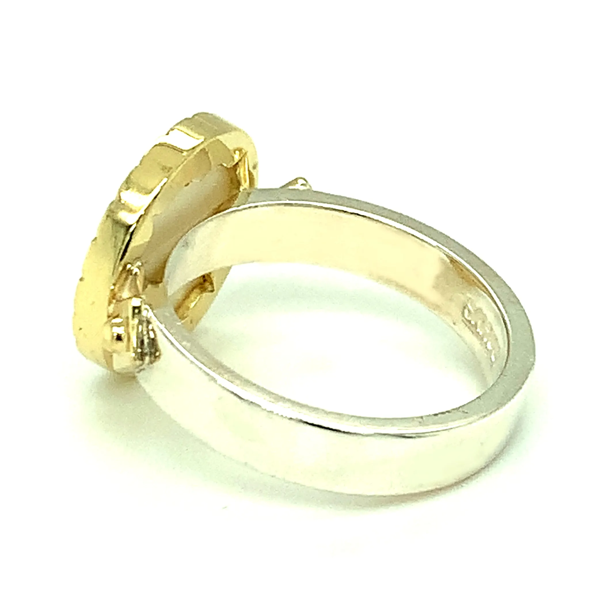 Antique Mother-of-Pearl Gaming Counter Gold & Silver Ring with Ceramic Bands