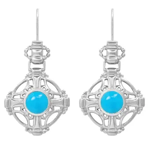 Antique Style Arts and Crafts Filigree Turquoise Earrings in Sterling Silver