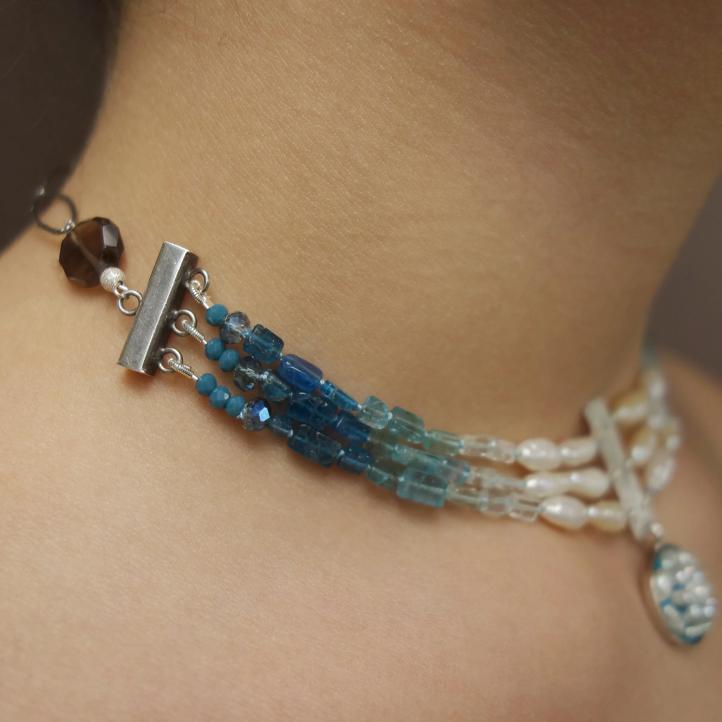 Aphrodite's Sea (pearl, aquamarine, and apatite) necklace