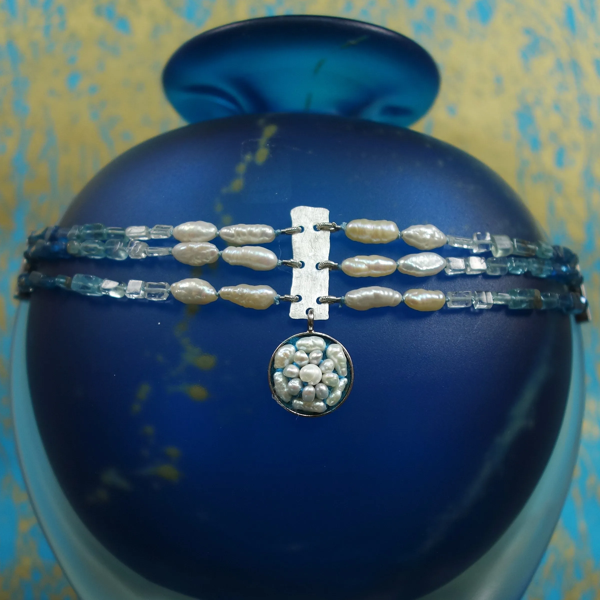 Aphrodite's Sea (pearl, aquamarine, and apatite) necklace