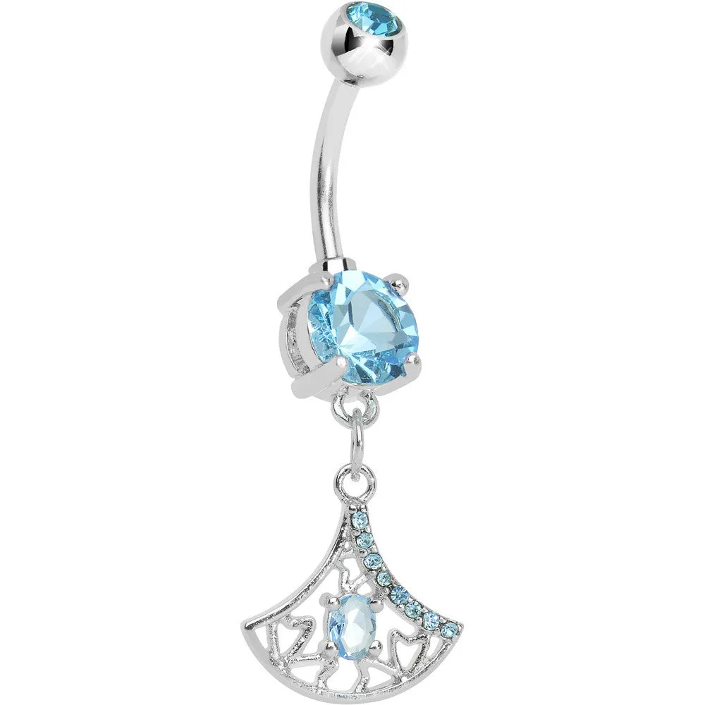 Aqua Gem Inverse Filigree Fan Dangle Belly Ring