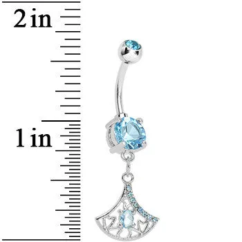 Aqua Gem Inverse Filigree Fan Dangle Belly Ring