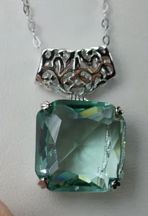 Aquamarine Pendant, Square Gem, Sterling Silver Art Deco Jewelry #P1