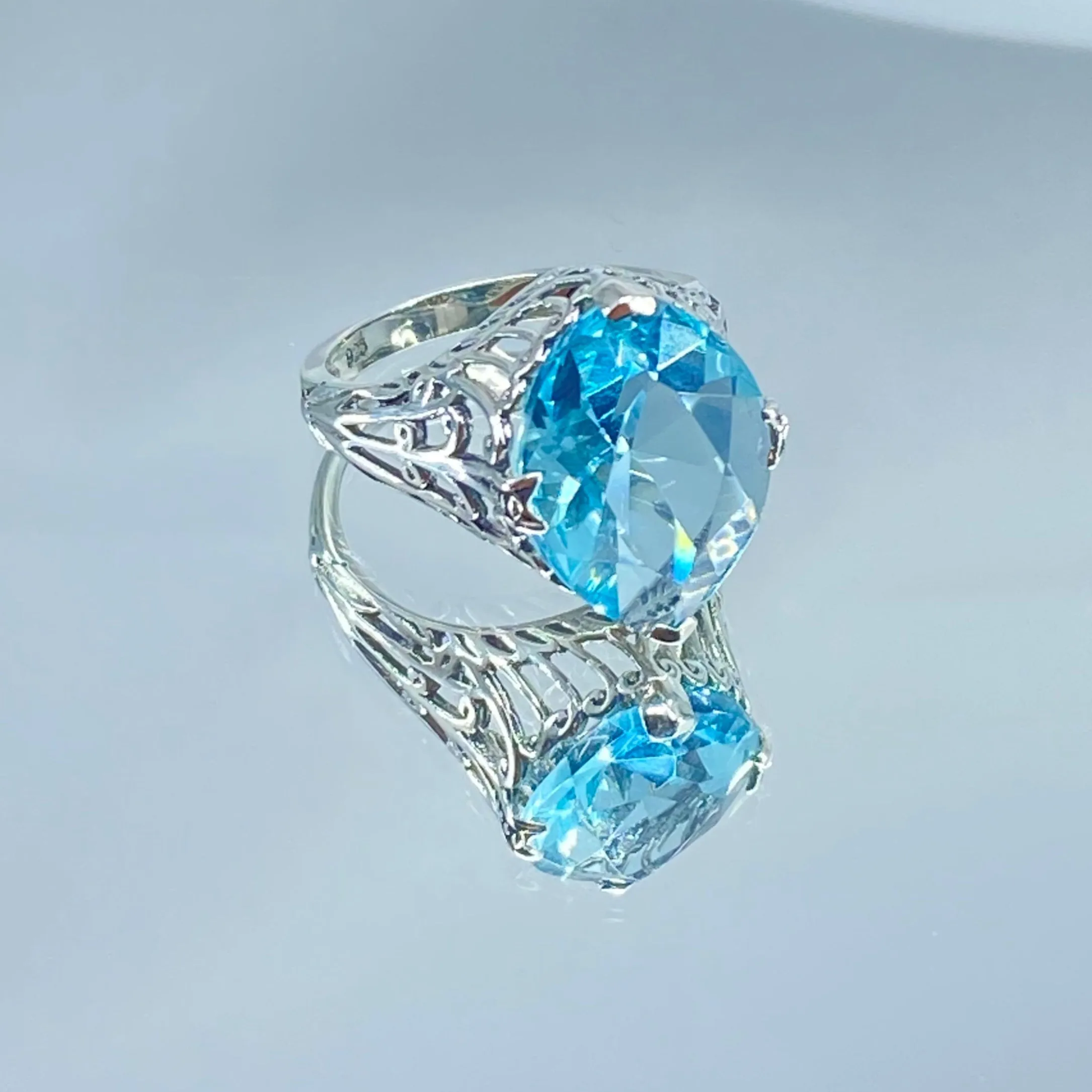 Aquamarine Ring, Size 7, Marquise Cut Art Deco Jewelry, D53 - Ready to Ship