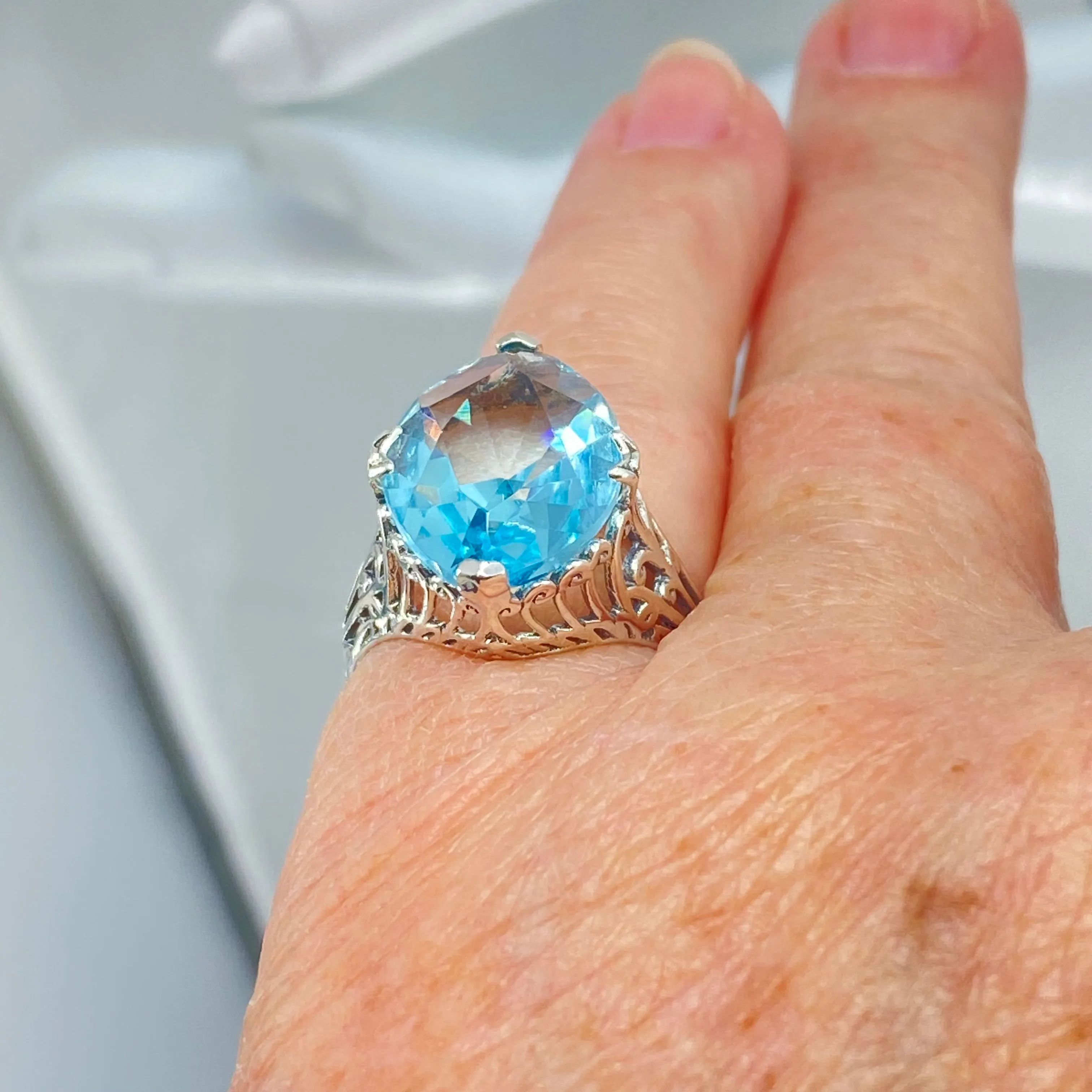 Aquamarine Ring, Size 7, Marquise Cut Art Deco Jewelry, D53 - Ready to Ship