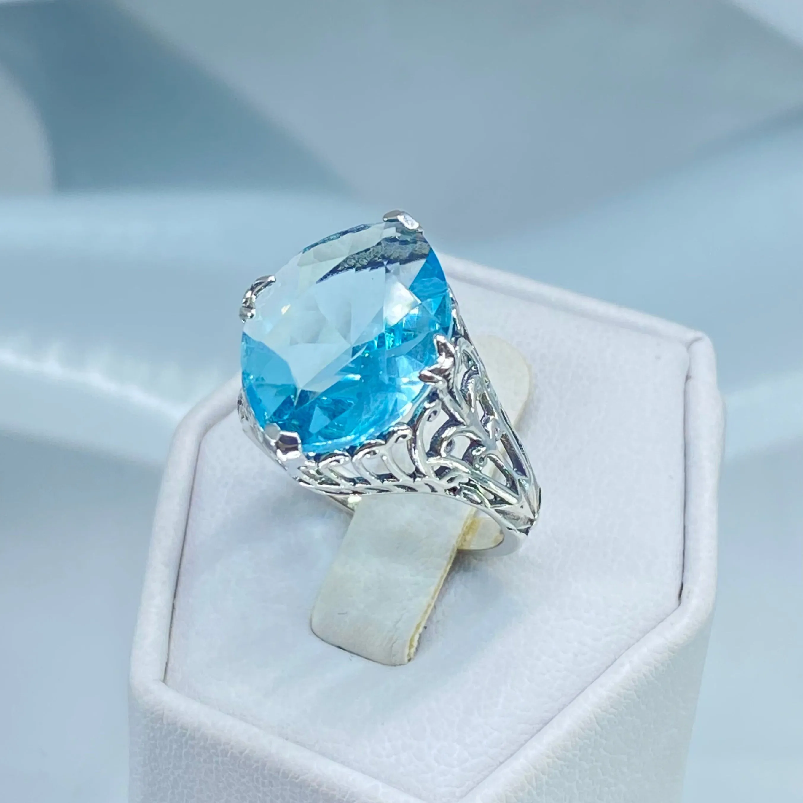 Aquamarine Ring, Size 7, Marquise Cut Art Deco Jewelry, D53 - Ready to Ship