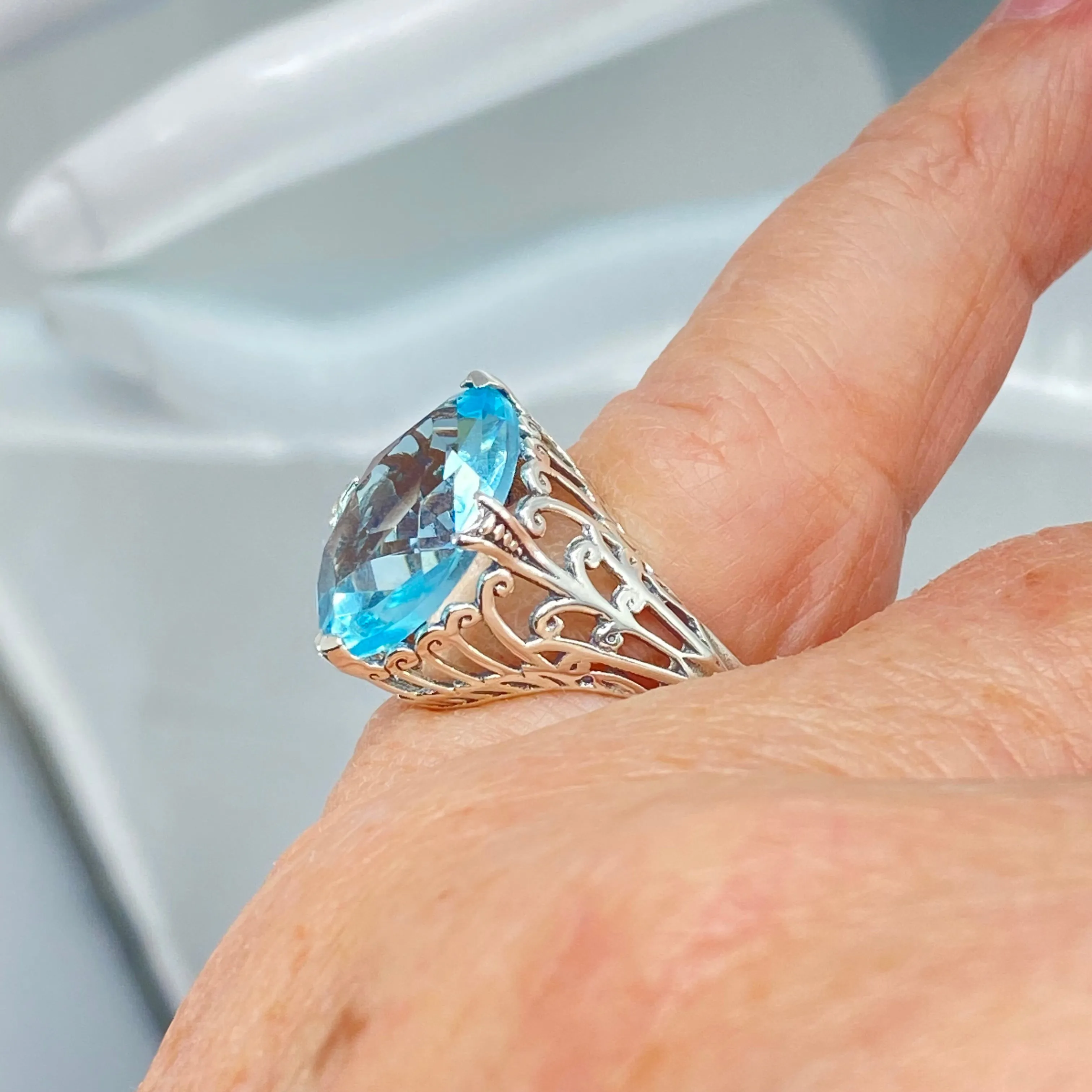 Aquamarine Ring, Size 7, Marquise Cut Art Deco Jewelry, D53 - Ready to Ship