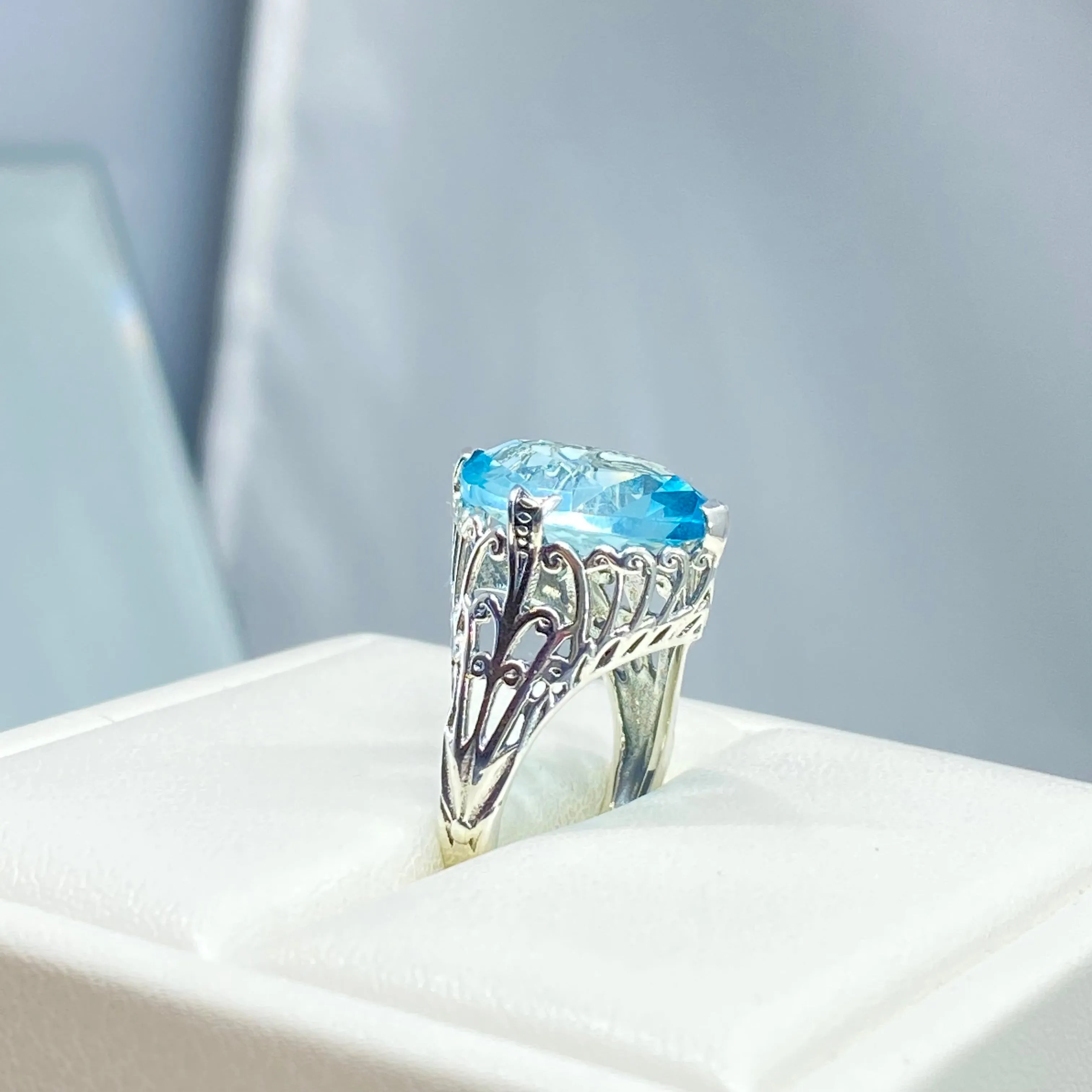 Aquamarine Ring, Size 7, Marquise Cut Art Deco Jewelry, D53 - Ready to Ship
