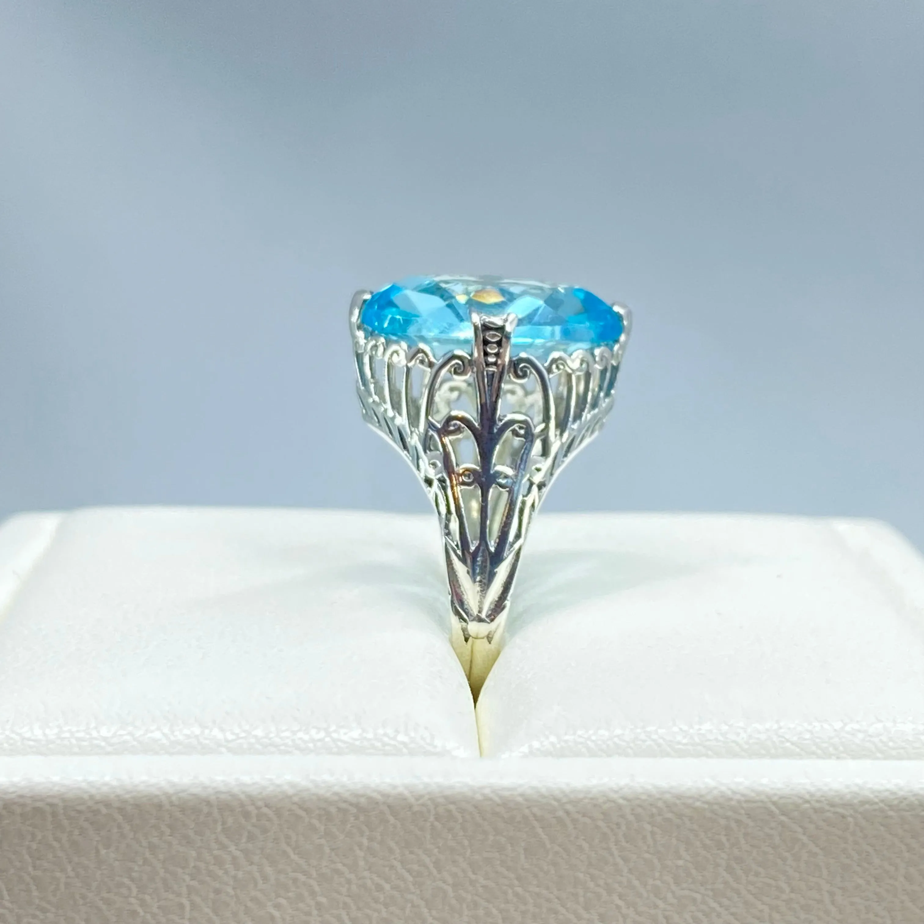 Aquamarine Ring, Size 7, Marquise Cut Art Deco Jewelry, D53 - Ready to Ship