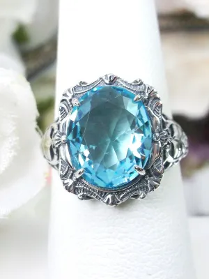 Aquamarine Ring, Size 8, Oval Art Nouveau Style, Vintage Sterling Silver Filigree Ring, Beauty Ring, D229- Ready to Ship
