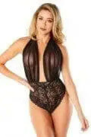 Aria Mesh Plunge Halter Teddy