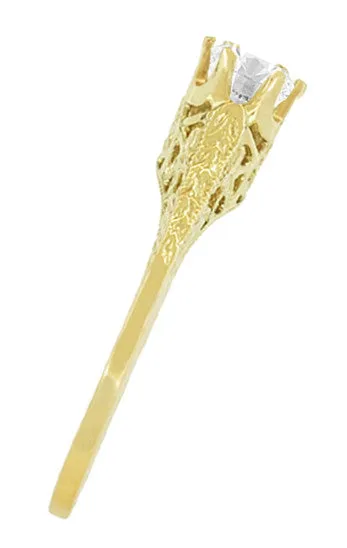 Art Deco 1/2 Carat Crown of Leaves Filigree Solitaire Diamond Engagement Ring in Yellow Gold