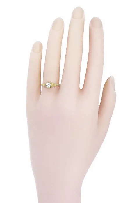 Art Deco 1/2 Carat Crown of Leaves Filigree Solitaire Diamond Engagement Ring in Yellow Gold
