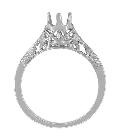 Art Deco Crown of Leaves Filigree Engagement Ring Setting in Platinum for a 1/2 Carat Diamond | 5mm Round Mount