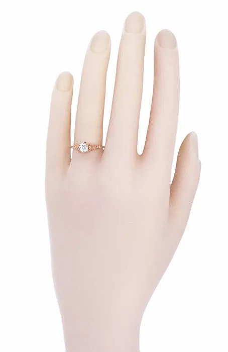 Art Deco Crown of Leaves Vintage Filigree 0.50 Carat Diamond Solitaire Engagement Ring in 14 Karat Rose Gold