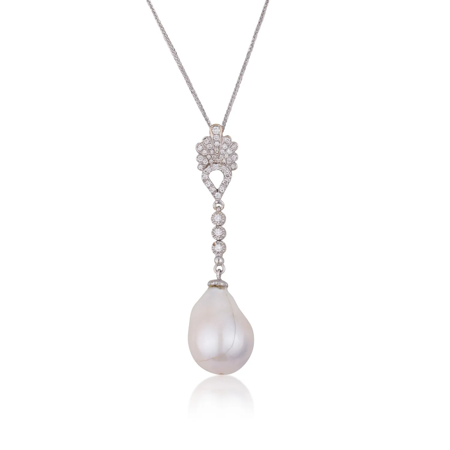 ART DECO DIAMONDS SET PENDANT WITH BAROQUE PEARL
