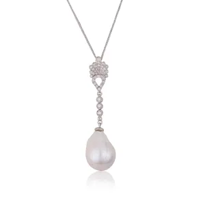ART DECO DIAMONDS SET PENDANT WITH BAROQUE PEARL