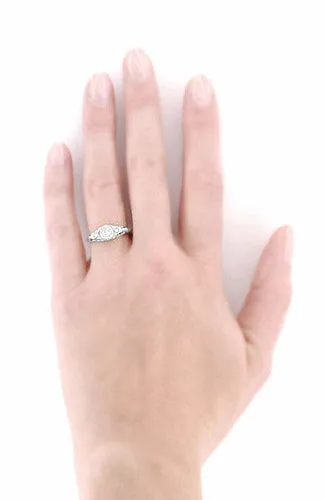 Art Deco Engraved Filigree White Sapphire Engagement Ring in White Gold