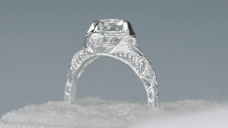 Art Deco Engraved Filigree White Topaz Promise Ring in Sterling Silver