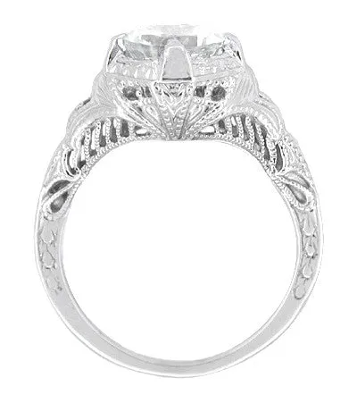 Art Deco Engraved Filigree White Topaz Promise Ring in Sterling Silver
