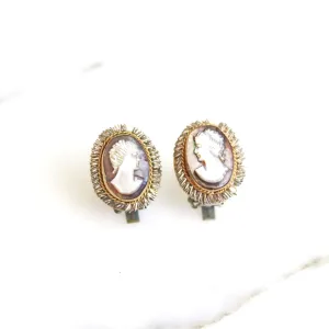 Art Deco Era Carved Mother of Pearl Cameo 750 Silver with Gold Accents