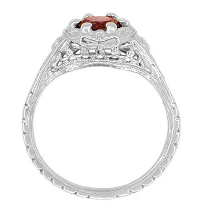 Art Deco Filigree Flowers Almandine Garnet Promise Ring in Sterling Silver