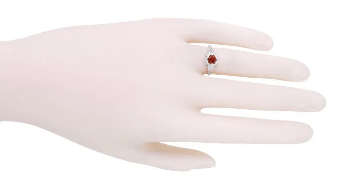 Art Deco Filigree Flowers Almandine Garnet Promise Ring in Sterling Silver